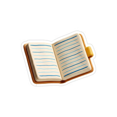 3D Open Notebook with Blue Lined Pages and Yellow Tab