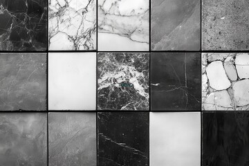 Grey stone texture pattern patchwork tiles arranged in a stylish contemporary design for home decoration and interior renovation projects