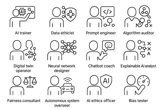 Vector digital twin tester professions icons icon explainable autonomous ai prompt auditor