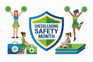 Illustrated cheerleaders promoting Cheerleading Safety Month