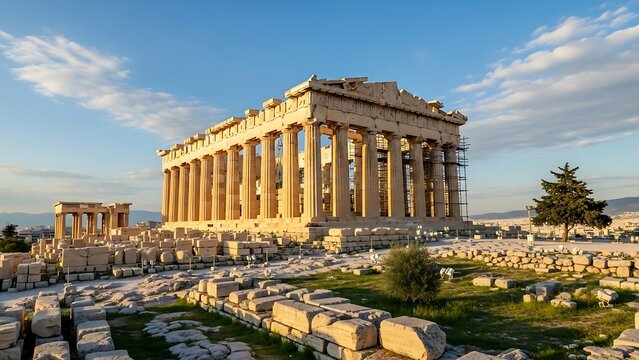 Ancient Greek Parthenon Ruins Landscape Architecture.