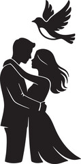 Valentine couple with bird icon silhouette Vector Image