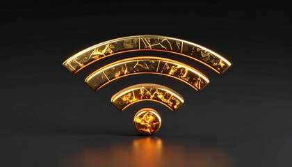 Black Wi-Fi symbol with curved signal bars on dark background, representing wireless connectivity and digital presence