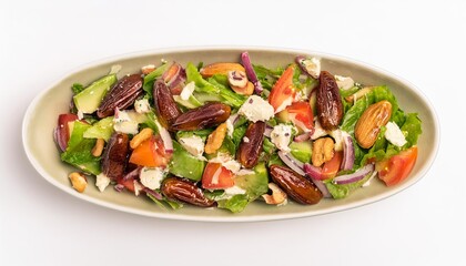 Fresh date salad with avocado, feta, and almonds