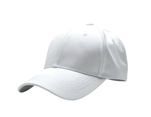 Crisp white baseball cap isolated on black background, showcasing details