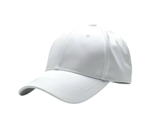 Crisp white baseball cap isolated on black background, showcasing details