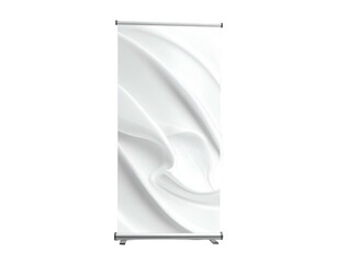 Tall, white, vertical display with flowing abstract white design