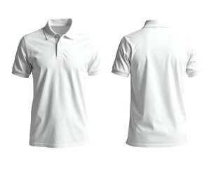 Front and back view of a blank, white polo shirt