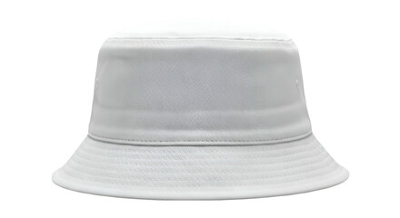 Solid white, bucket-style hat; slightly textured fabric; neutral background