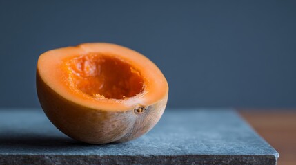 Half a Fresh Melon on Slate Surface with Soft Background Color