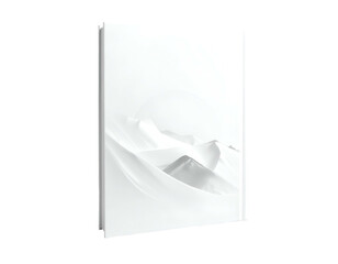 A book's cover features white abstract mountains
