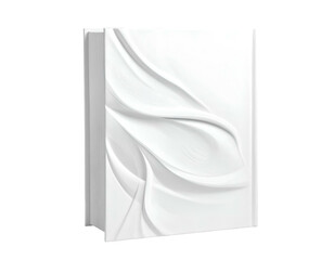 A pristine white rectangular box with a flowing, textured floral design