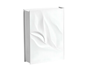 All-white book with layered, abstract design on front cover