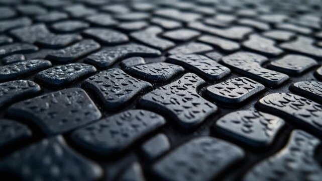 Stunning close-up of textured cobblestones with a sleek design. A rain-kissed surface reflecting smooth light beautifully. Perfect for various projects. Generative AI