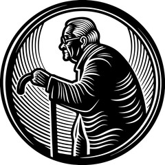 Elderly man with walking cane