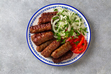 Turkish Tekirdag or inegol Kofte with Piyaz Salad
