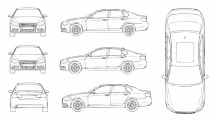 Car Blueprint - Front, Side, and Top Views. © Nazrul