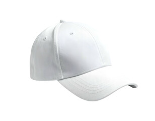 A crisp, clean, white baseball cap, set against a dark background