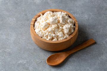 Cottage cheese - Curd cheese in wooden bowl (Turkish name; lor peyniri)