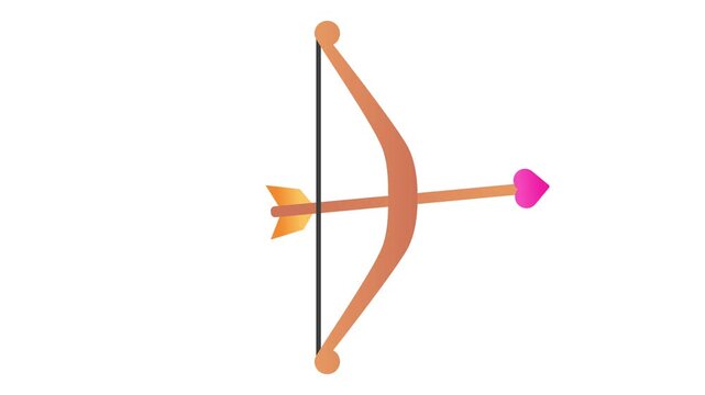 Cupid Bow and Arrow Animated Video Shooting Heart Tip Arrow on White Background for Valentine Day Romance Wedding Celebration Passion Love Concept and Romantic Motion Graphic Design Element