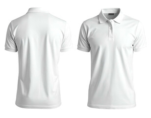 Front and back views of a plain white polo shirt (5)