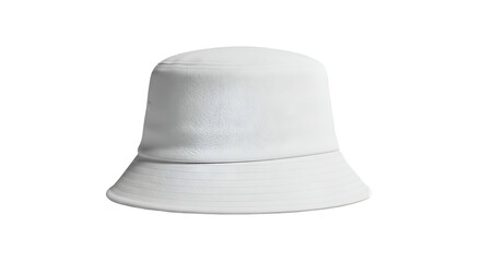 A pristine white bucket hat, isolated on a stark black backdrop