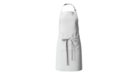 A white apron, with neck loop and waist ties, isolated on black