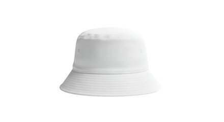 Isolated, pristine white bucket hat with a rounded crown