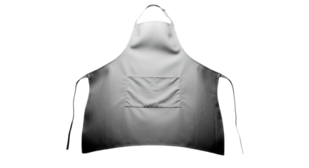 Plain white apron with pocket and ties, against a stark black backdrop