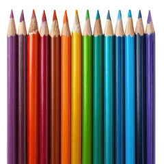 Row of sharpened color pencils, rainbow gradient, one pencil slightly shorter