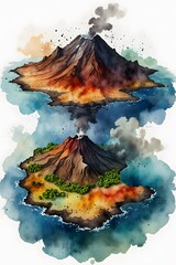 Aerial shots of a volcanic island or archipelago
