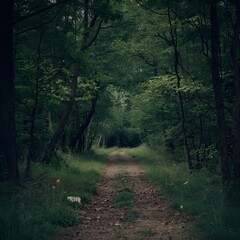 Fototapeta premium Quiet forest path surrounded by greenery
