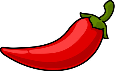 Illustration of red chili pepper with green stem, isolated on white background. Spicy vegetable icon for food labels, cooking blogs, hot sauce branding, Mexican cuisine, spice packaging and menus.