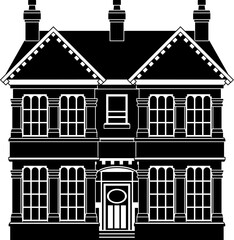 Fototapeta na wymiar Victorian silhouette old English house building. Georgian mansion manor style homes. Vintage British architecture facade illustration.