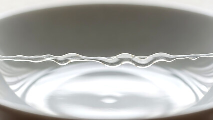 abstract, Wabi-sabi study of a single fermented soybean (natto) thread stretched between two points against white porcelain, focusing on its viscous transparency, organic form 