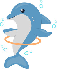 Cheerful Dolphin in Action. Vector Cartoon Character