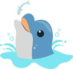 Cheerful Dolphin in Action. Vector Cartoon Character