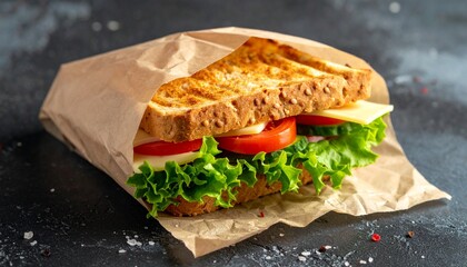 Delicious Sandwich in Brown Paper - A Close-Up View of a Tasty Meal.