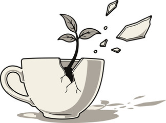 Green nature inspired vector icon illustration showing cups of coffee and tea with leaves floral wave and butterfly design drink symbol cafe logo name