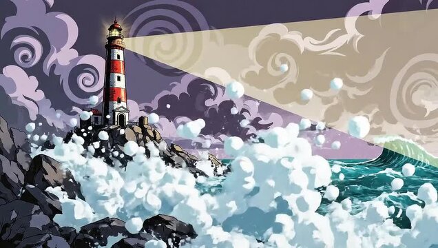 Lighthouse Under Stormy Skies - A Vector Illustration of Coastal Drama.