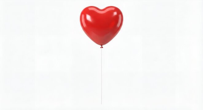 A red heart-shaped balloon floating in the air on a white background - Powered by Adobe
