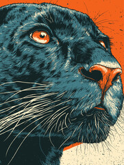 Creative Blue and Black Panther Sketch Against Bold Orange Background