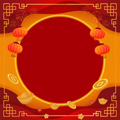 Vintage Chinese New Year greeting card featuring a golden floral border with ornate vector patterns and leaf ornaments on a blank holiday banner design