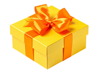 Obraz premium Elegant yellow gift with orange ribbon isolated for festive display