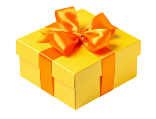 Elegant yellow gift with orange ribbon isolated for festive display