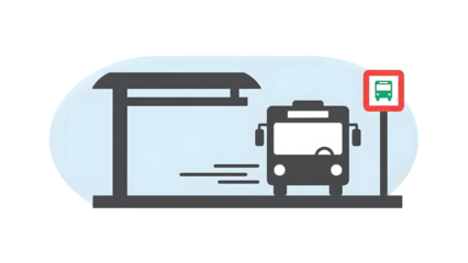 Modern flat design illustration of a public transportation bus stop with a bus