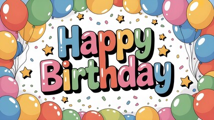rounded colorful balloons happy birthday text digital illustration background