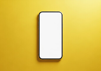 A modern smartphone with a blank white screen isolated on a yellow background