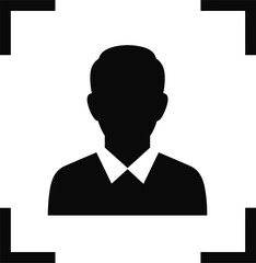 User profile silhouette, facial recognition icon, collared shirt, framing brackets, vector illustration, editable design, isolated, identification concept