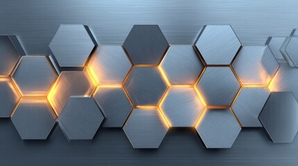 Metallic Hexagonal Pattern with Glowing Edges